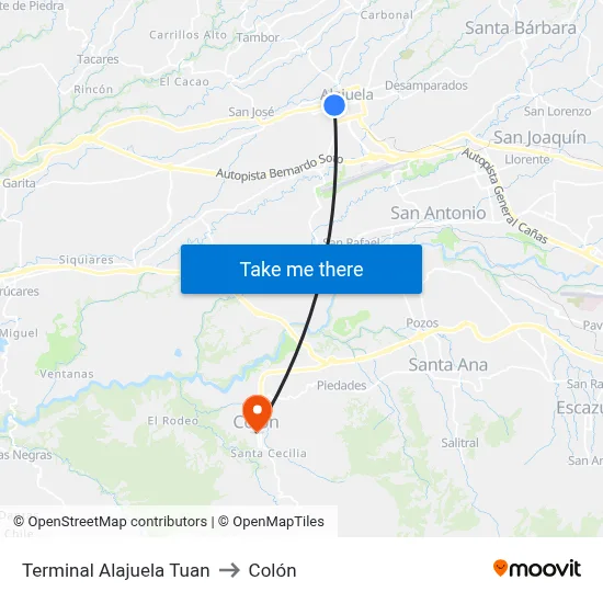 Terminal Alajuela Tuan to Colón map