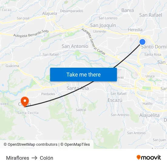 Miraflores to Colón map