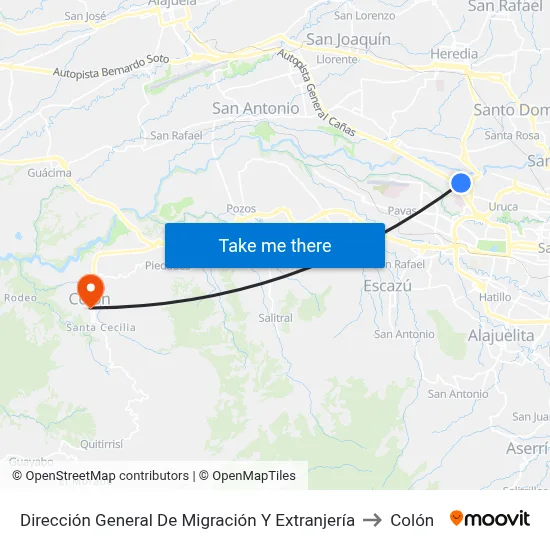 Dirección General De Migración Y Extranjería to Colón map