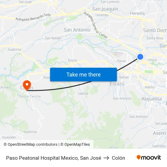 Paso Peatonal Hospital Mexico, San José to Colón map