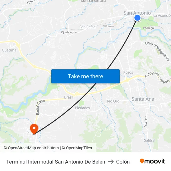 Terminal Intermodal San Antonio De Belén to Colón map