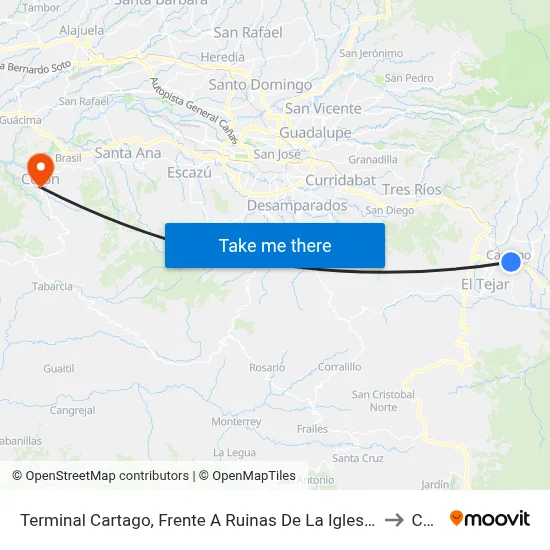 Terminal Cartago, Frente A Ruinas De La Iglesia De Santiago Apóstol to Colón map
