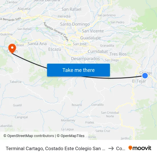 Terminal Cartago, Costado Este Colegio San Luis Gonzaga to Colón map