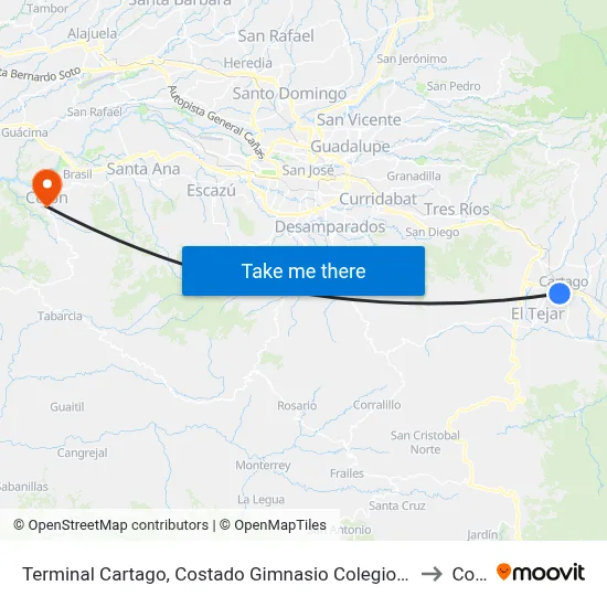 Terminal Cartago, Costado Gimnasio Colegio San Luis Gonzaga to Colón map