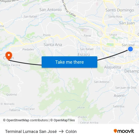 Terminal Lumaca San José to Colón map