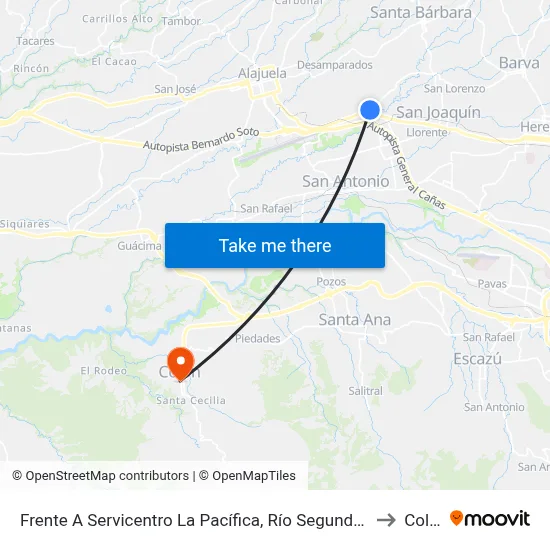 Frente A Servicentro La Pacífica, Río Segundo Alajuela to Colón map