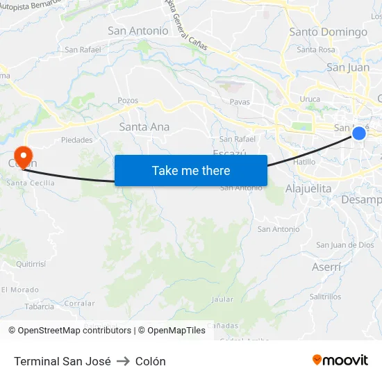 Terminal San José to Colón map