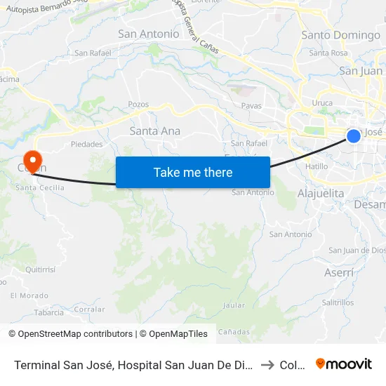 Terminal San José, Hospital San Juan De Dios to Colón map