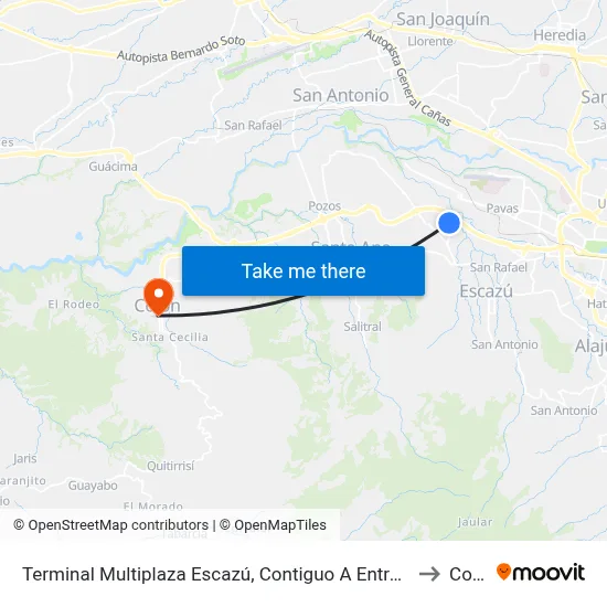Terminal Multiplaza Escazú, Contiguo A Entrada Sector Sur to Colón map