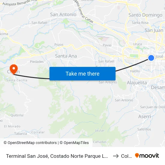 Terminal San José, Costado Norte Parque La Merced to Colón map