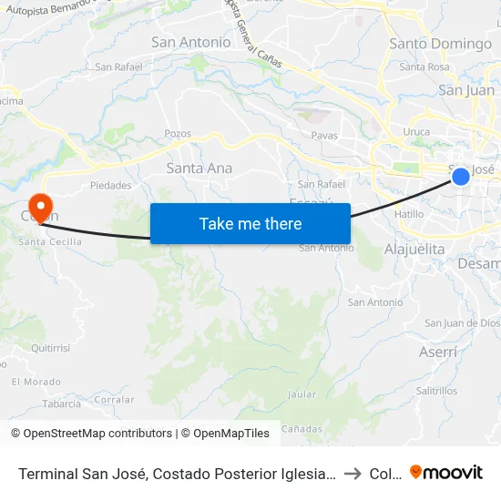 Terminal San José, Costado Posterior Iglesia La Merced to Colón map