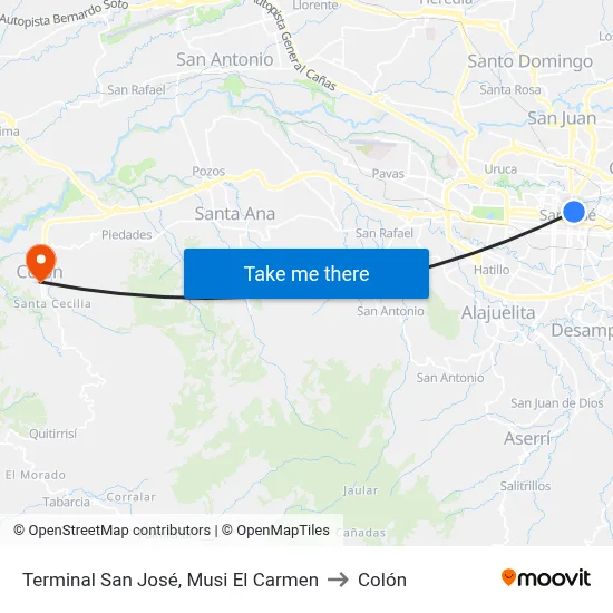 Terminal San José, Musi El Carmen to Colón map