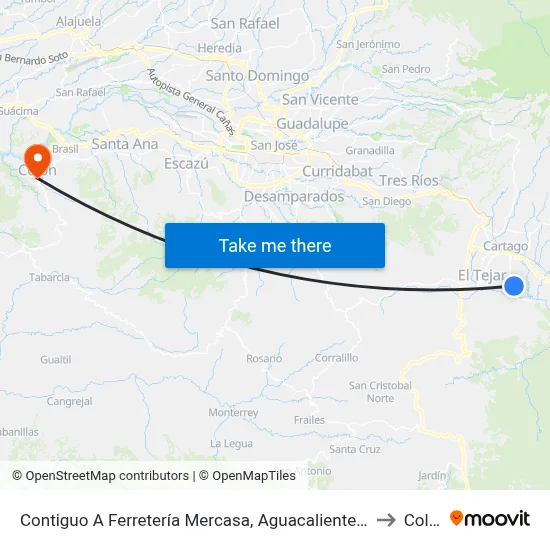Contiguo A Ferretería Mercasa, Aguacaliente Cartago to Colón map