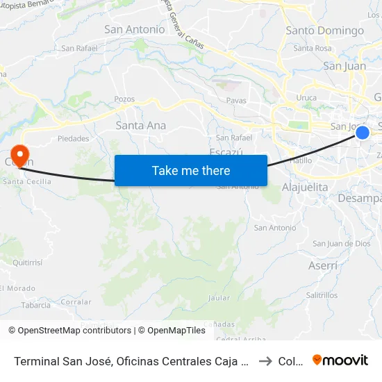 Terminal San José, Oficinas Centrales Caja Ande to Colón map