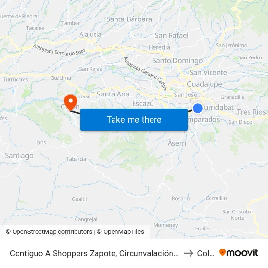 Contiguo A Shoppers Zapote, Circunvalación San José to Colón map