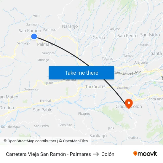 Carretera Vieja San Ramón - Palmares to Colón map