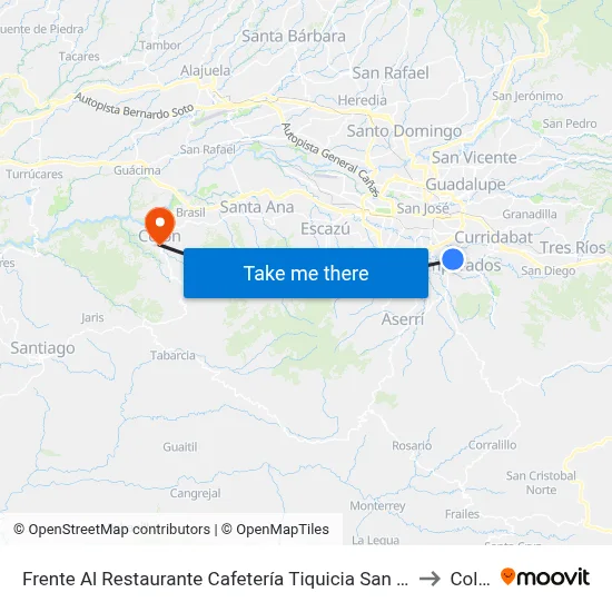 Frente Al Restaurante Cafetería Tiquicia San Francisco to Colón map