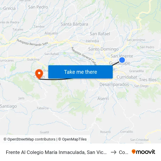 Frente Al Colegio María Inmaculada, San Vicente Moravia to Colón map