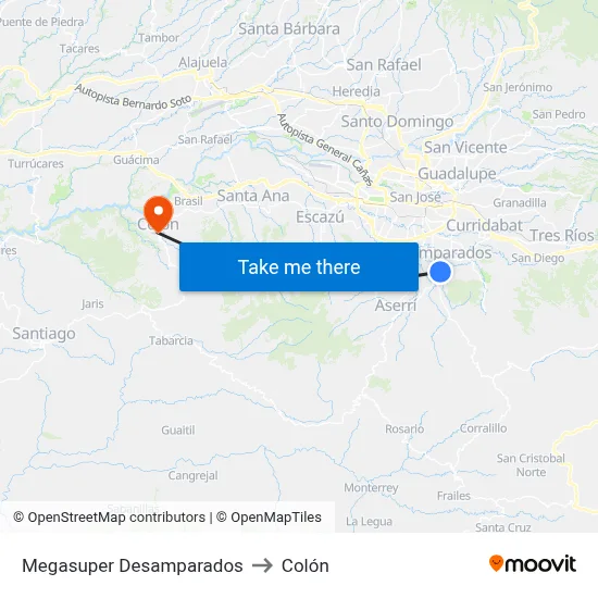 Megasuper Desamparados to Colón map