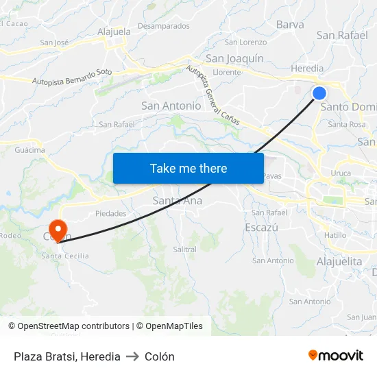 Plaza Bratsi, Heredia to Colón map