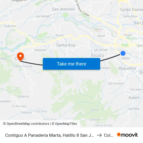 Contiguo A Panadería Marta, Hatillo 8 San José to Colón map