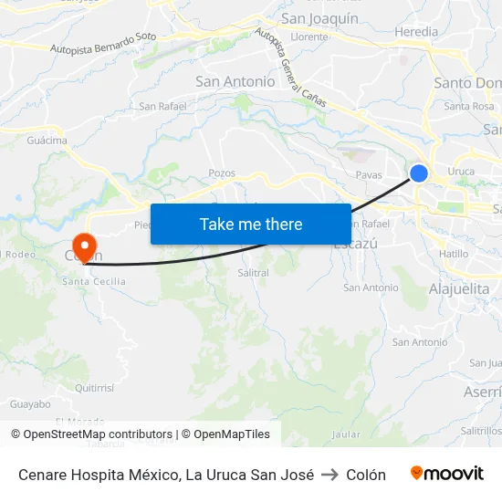 Cenare Hospita México, La Uruca San José to Colón map