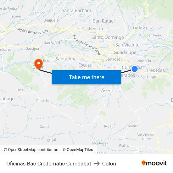 Oficinas Bac Credomatic Curridabat to Colón map