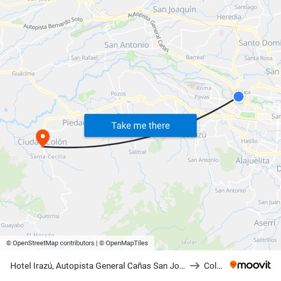 Hotel Irazú, Autopista General Cañas San José to Colón map