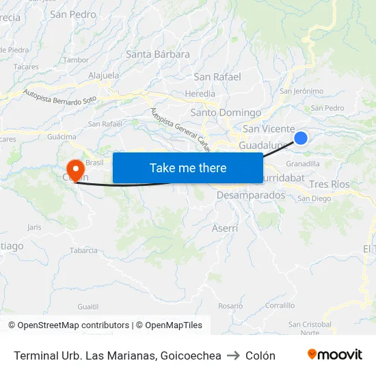 Terminal Urb. Las Marianas, Goicoechea to Colón map