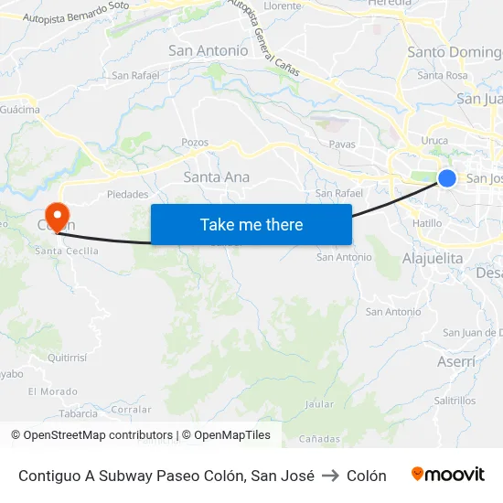 Contiguo A Subway Paseo Colón, San José to Colón map