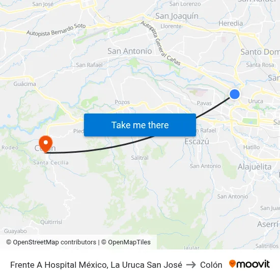 Frente A Hospital México, La Uruca San José to Colón map