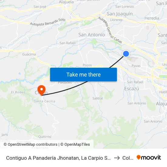 Contiguo A Panadería Jhonatan, La Carpio San José to Colón map