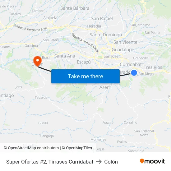 Super Ofertas #2, Tirrases Curridabat to Colón map