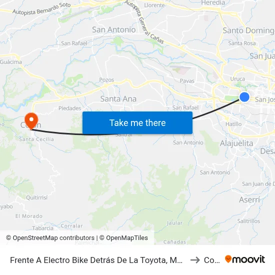 Frente A Electro Bike Detrás De La Toyota, Mantica San José to Colón map