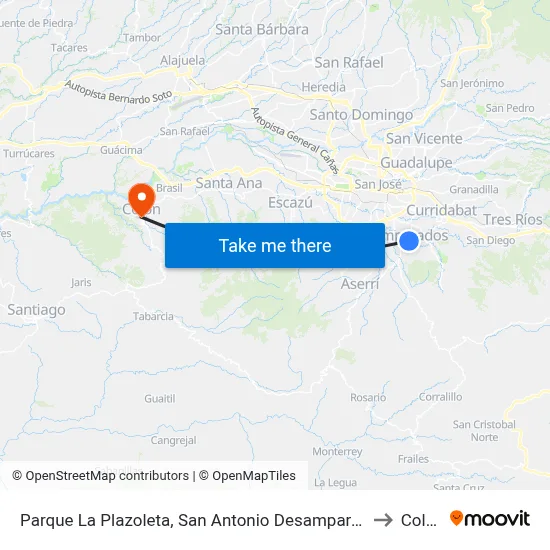 Parque La Plazoleta, San Antonio Desamparados to Colón map