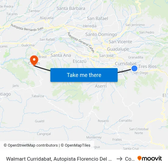 Walmart Curridabat, Autopista Florencio Del Castillo Curridabat to Colón map