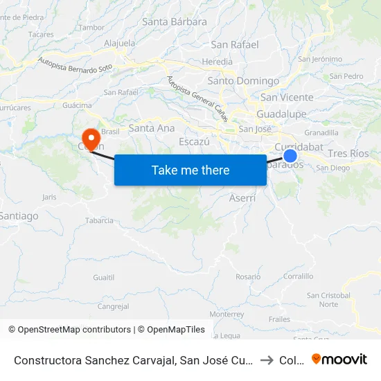 Constructora Sanchez Carvajal, San José Curridabat to Colón map