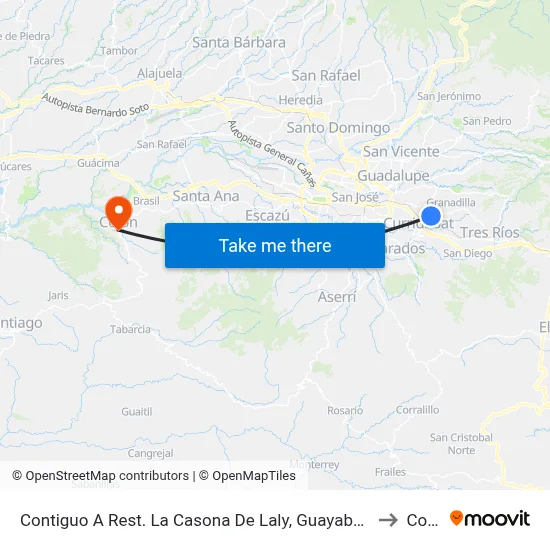 Contiguo A Rest. La Casona De Laly, Guayabos Curridabat to Colón map