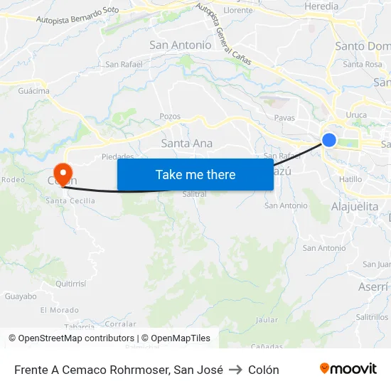 Frente A Cemaco Rohrmoser, San José to Colón map