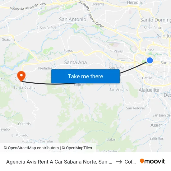 Agencia Avis Rent A Car Sabana Norte, San José to Colón map