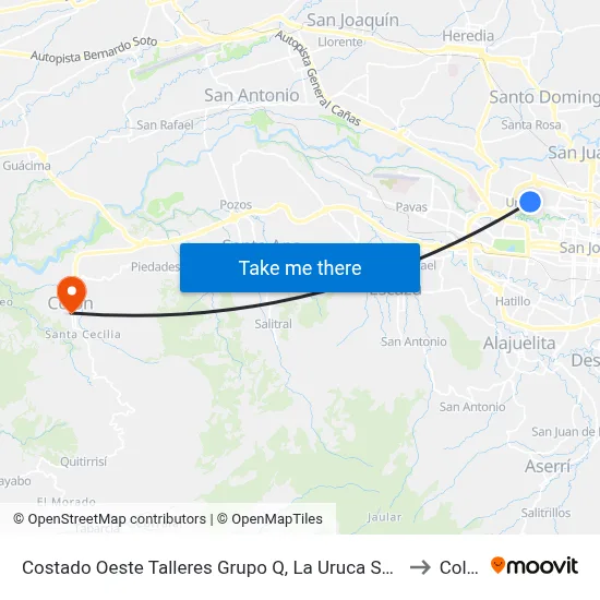 Costado Oeste Talleres Grupo Q, La Uruca San José to Colón map