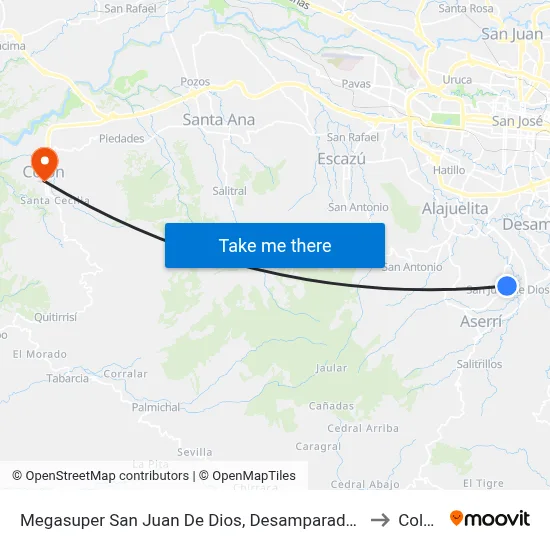Megasuper San Juan De Dios, Desamparados to Colón map