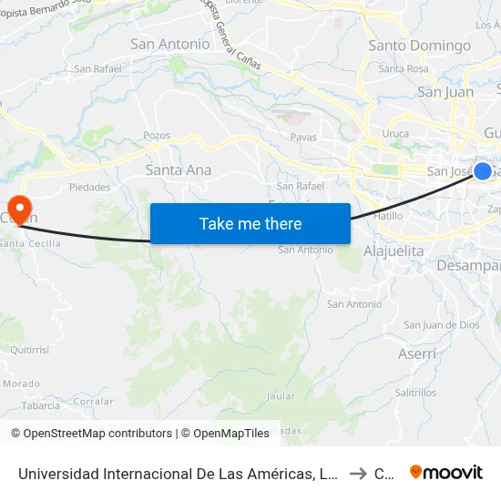 Universidad Internacional De Las Américas, La California San José to Colón map
