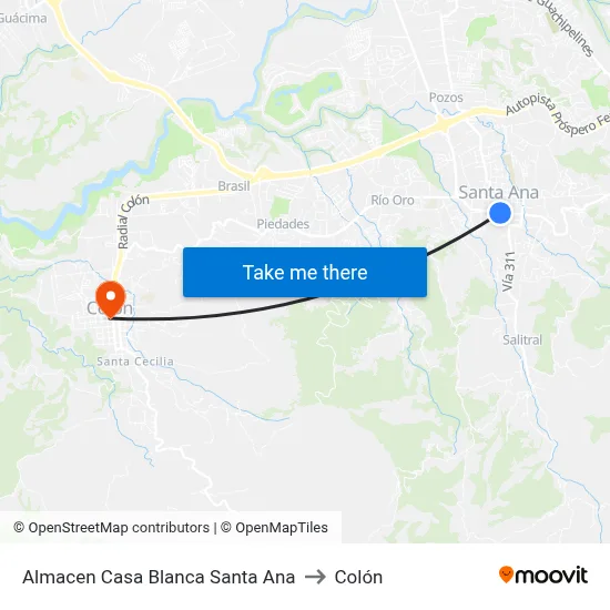 Almacen Casa Blanca Santa Ana to Colón map