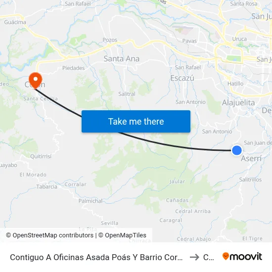 Contiguo A Oficinas Asada Poás Y Barrio Corazón De Jesús, Aserrí to Colón map