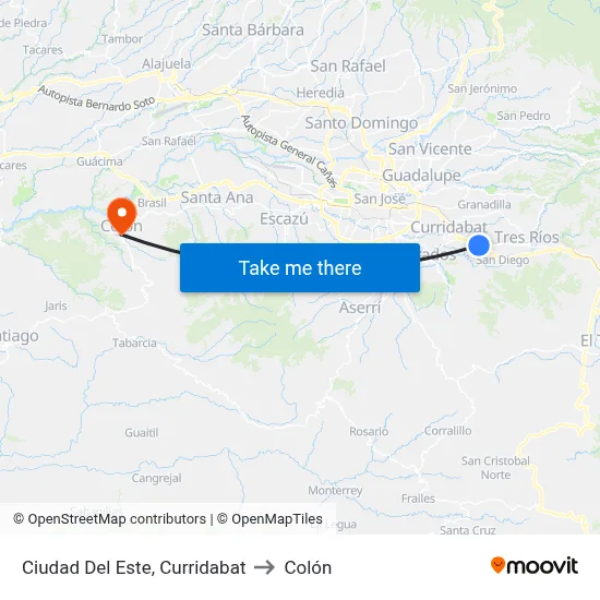 Ciudad Del Este, Curridabat to Colón map