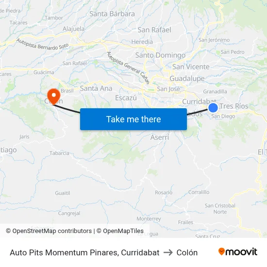 Auto Pits Momentum Pinares, Curridabat to Colón map