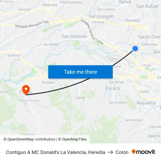 Contiguo A MC Donald's La Valencia, Heredia to Colón map