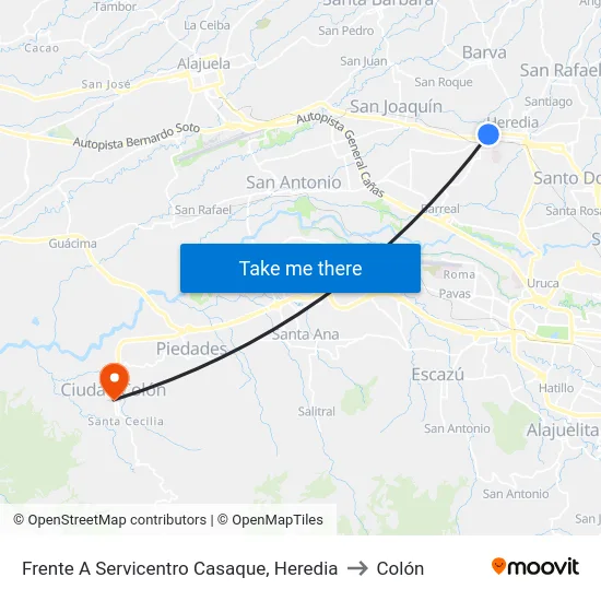 Frente A Servicentro Casaque, Heredia to Colón map
