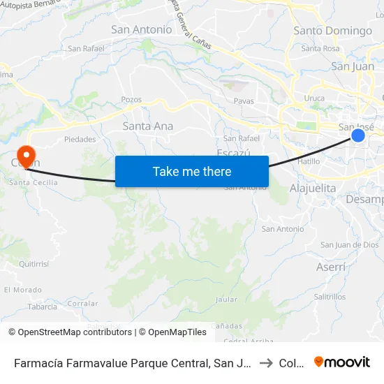 Farmacía Farmavalue Parque Central, San José to Colón map